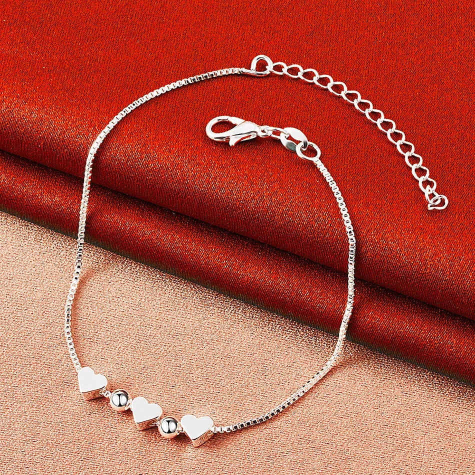 925 Sterling Silver Heart Charm Bracelet