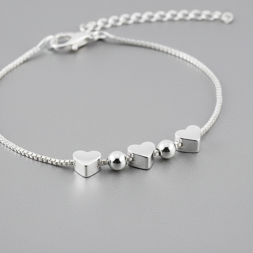 925 Sterling Silver Heart Charm Bracelet
