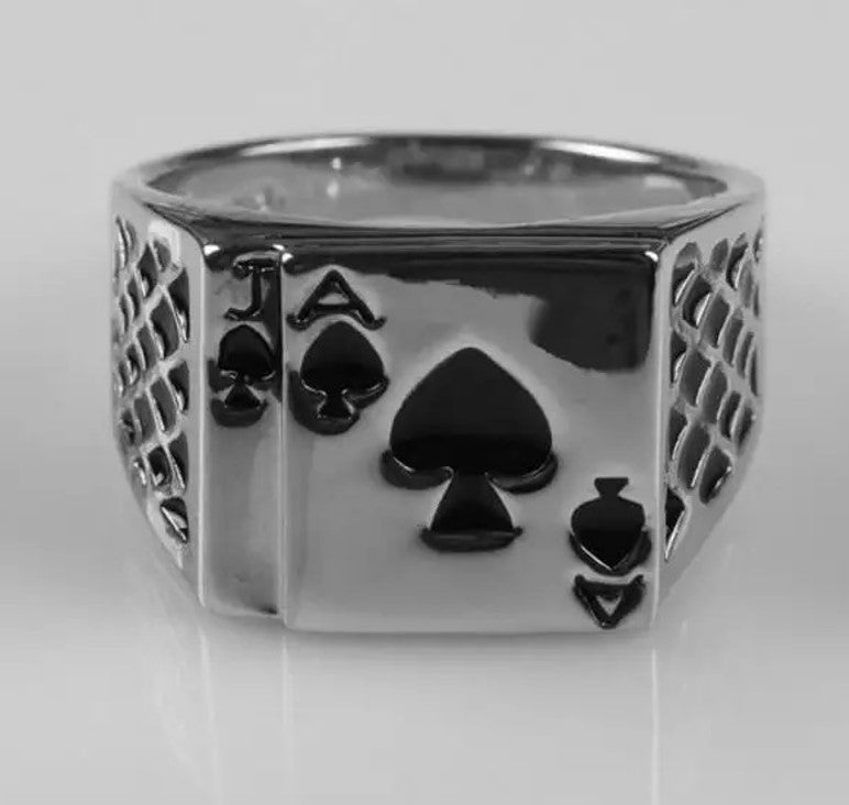 Unique Poker Cards Ace Joker of Spades Silver Ring