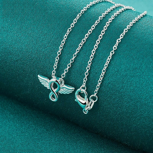 925 Sterling Silver Figure 8 Angel Wings Necklace & Chain