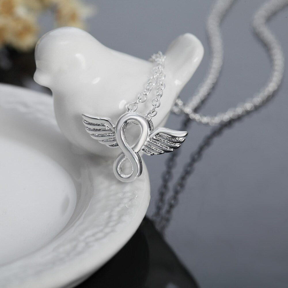 925 Sterling Silver Figure 8 Angel Wings Necklace & Chain