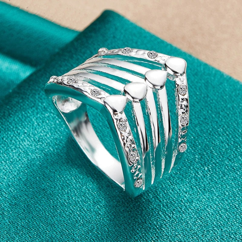 925 Sterling Silver Elegant Hollow Zircon Ring