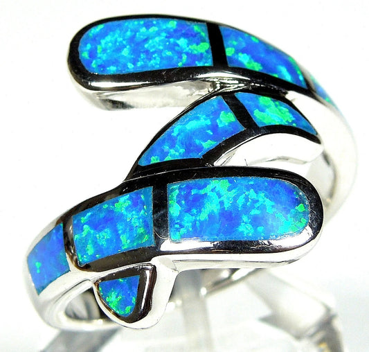 Overlapping Blue Fire Opal Silver Ring