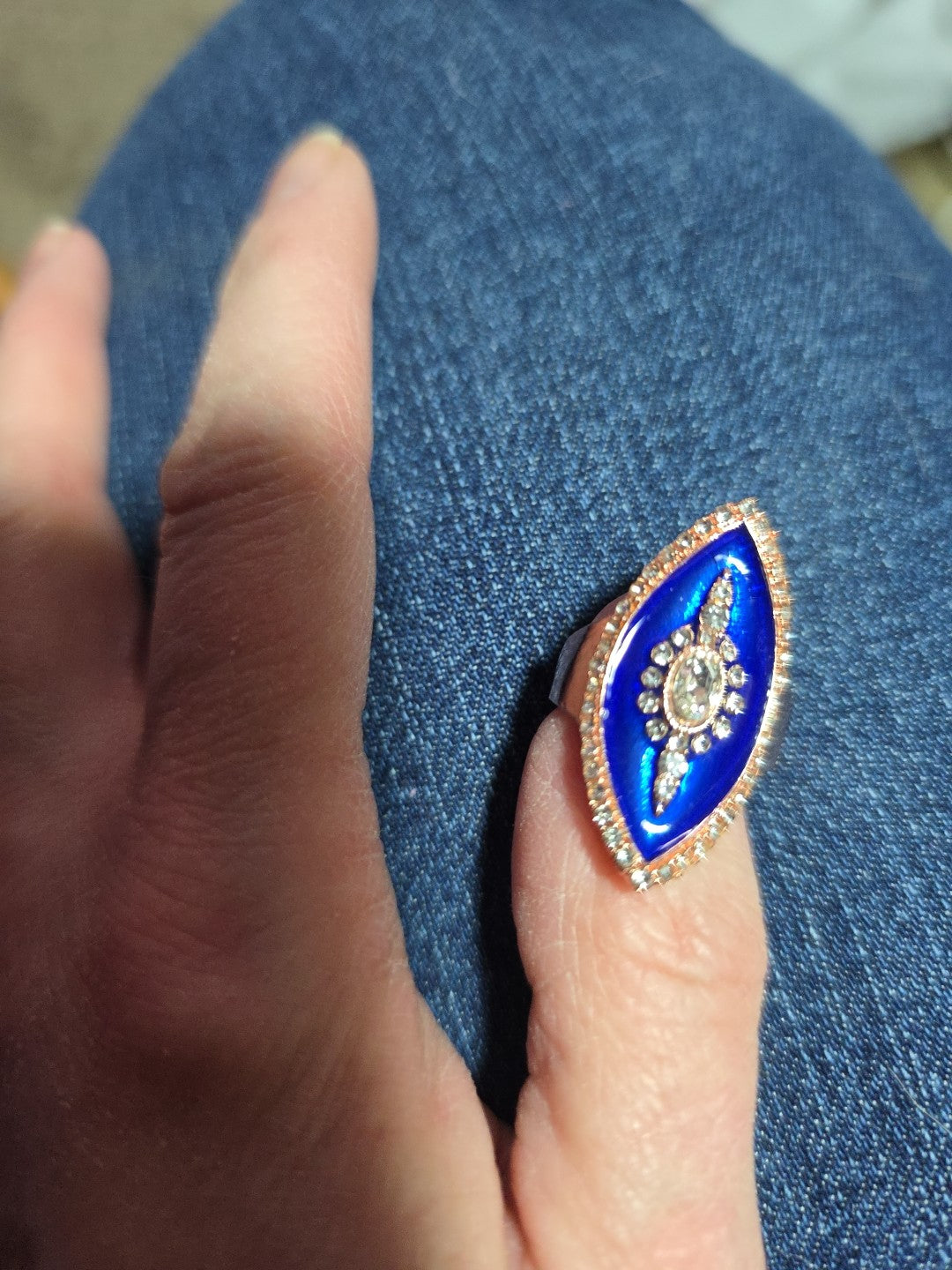 925 Sterling Silver Blue Enamel Art Deco Ring