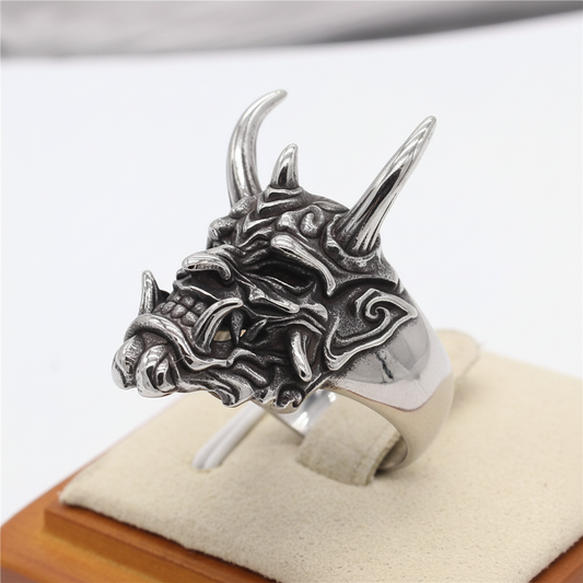 Men's Vintage Gothic Skull Prajna Mask Open Silver Ring