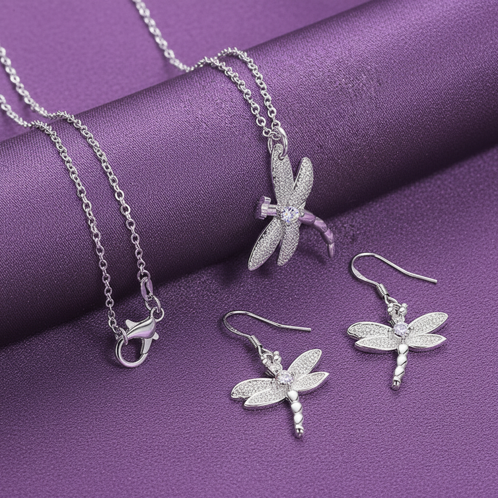 Dragonfly Pendant Necklace & Sterling Silver Earring Set