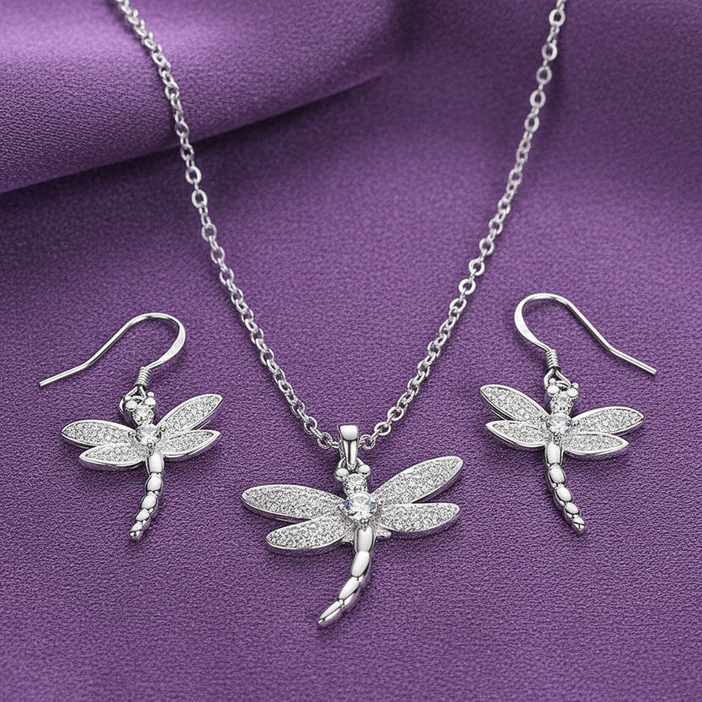 Dragonfly Pendant Necklace & Sterling Silver Earring Set