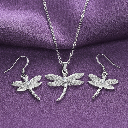 Dragonfly Pendant Necklace & Sterling Silver Earring Set