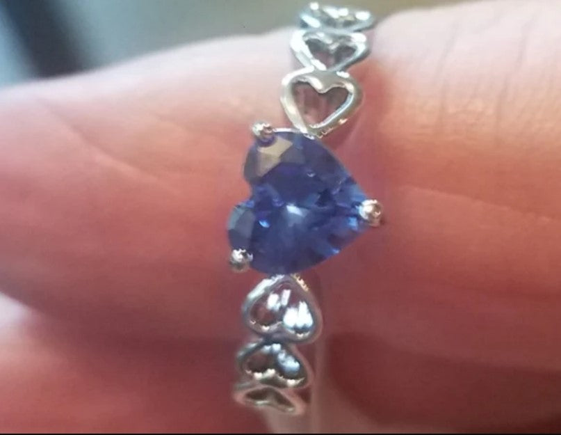 925 Sterling Silver Blue Tanzanite Heart-Shaped Ring