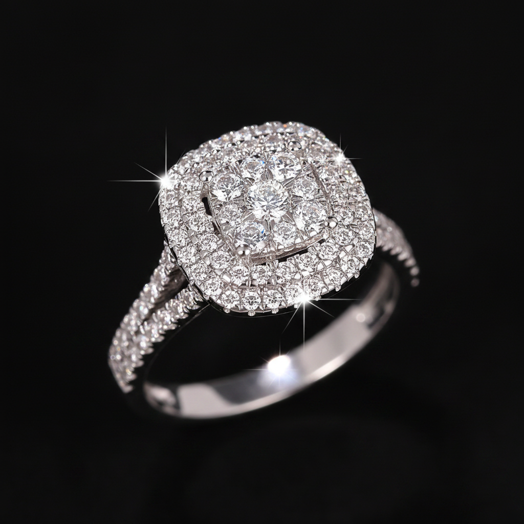 925 Sterling Silver Square Gemstones Engagement Ring