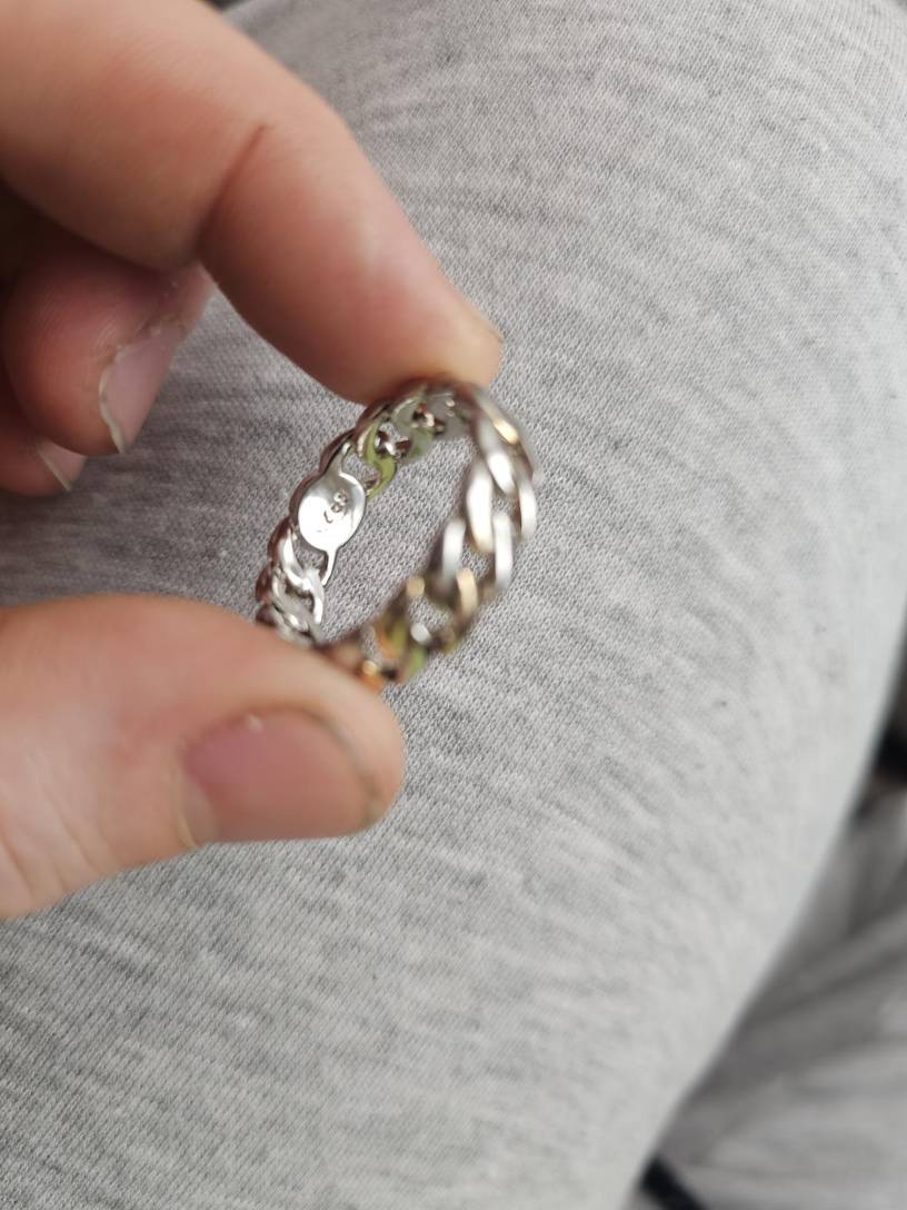 Men's S925 Silver Band 7mm Two-Tone Retro Chain Ring