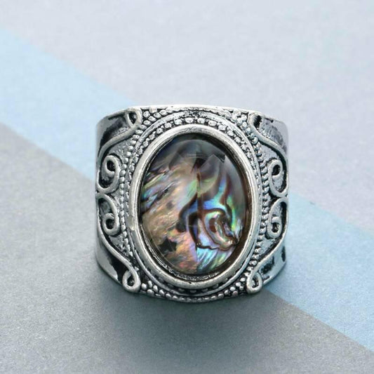 Vintage Iridescent Natural Labradorite Silver Ring