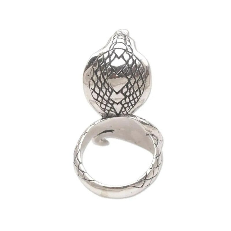 Lady Cobra Snake Wrap Silver Punk Ring