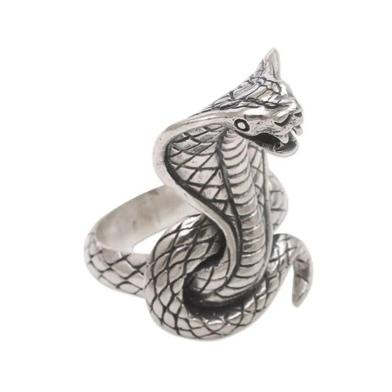 Lady Cobra Snake Wrap Silver Punk Ring