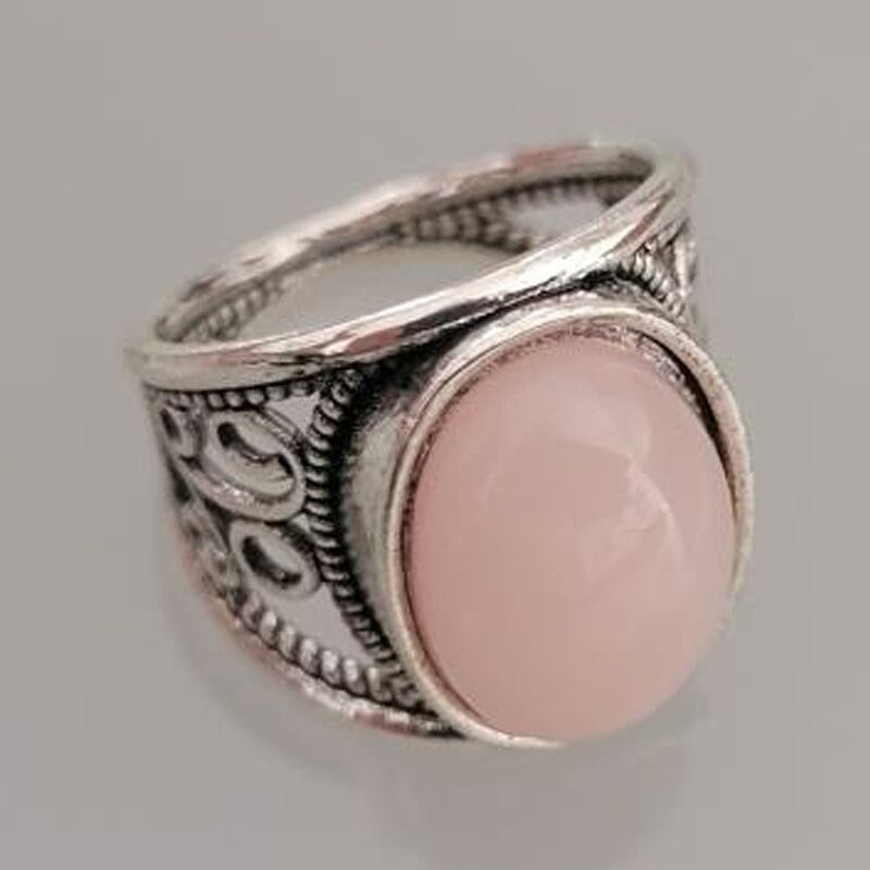 Vintage Pink Moonstone Swirl Motifs Antique Silver Ring