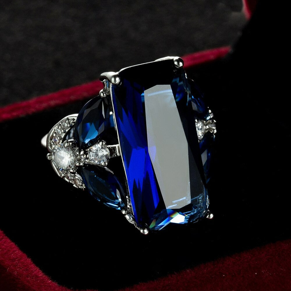 Luxury Sapphire Blue High Quality Silver European Ring