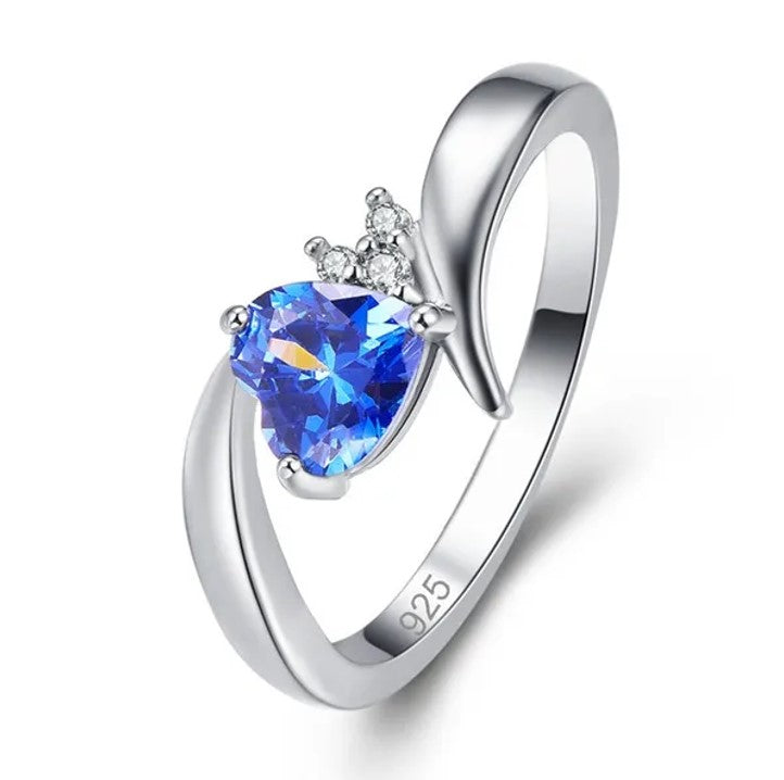 925 Sterling Silver Blue Tanzanite Heart Shaped Ring