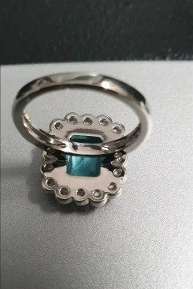 Elegant Inlaid Blue Aquamarine Rhinestone Silver Ring