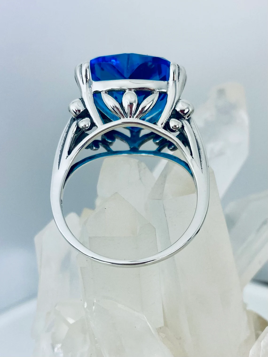 12mm Blue Aquamarine Silver Tone Heart Shaped Ring