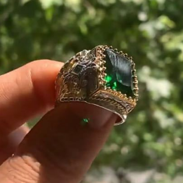 Men's Handmade Green Emerald 925 Sterling Silver Open Ring
