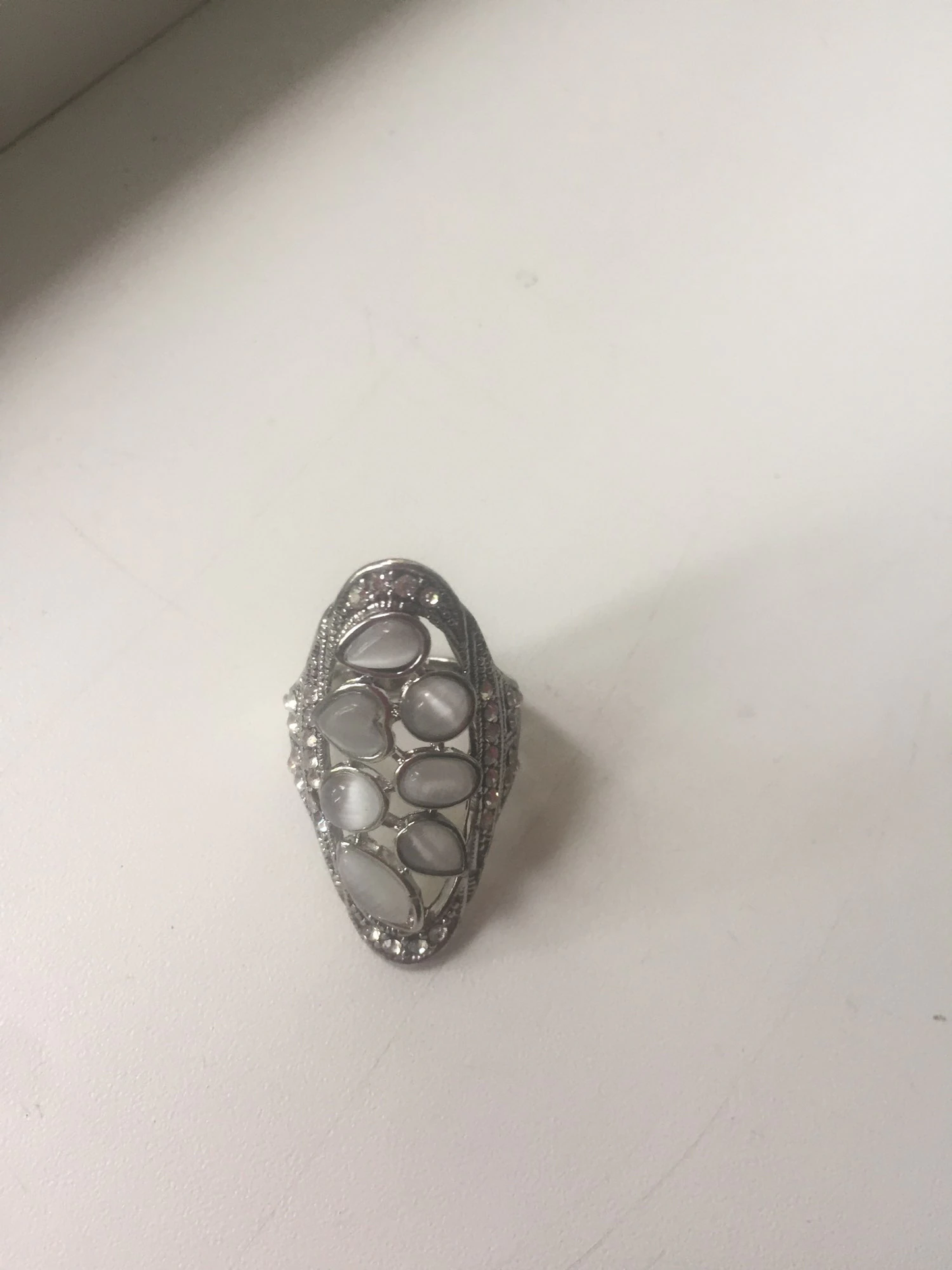 Vintage Tibetan Gray Opal Antique Silver Ethnic Ring