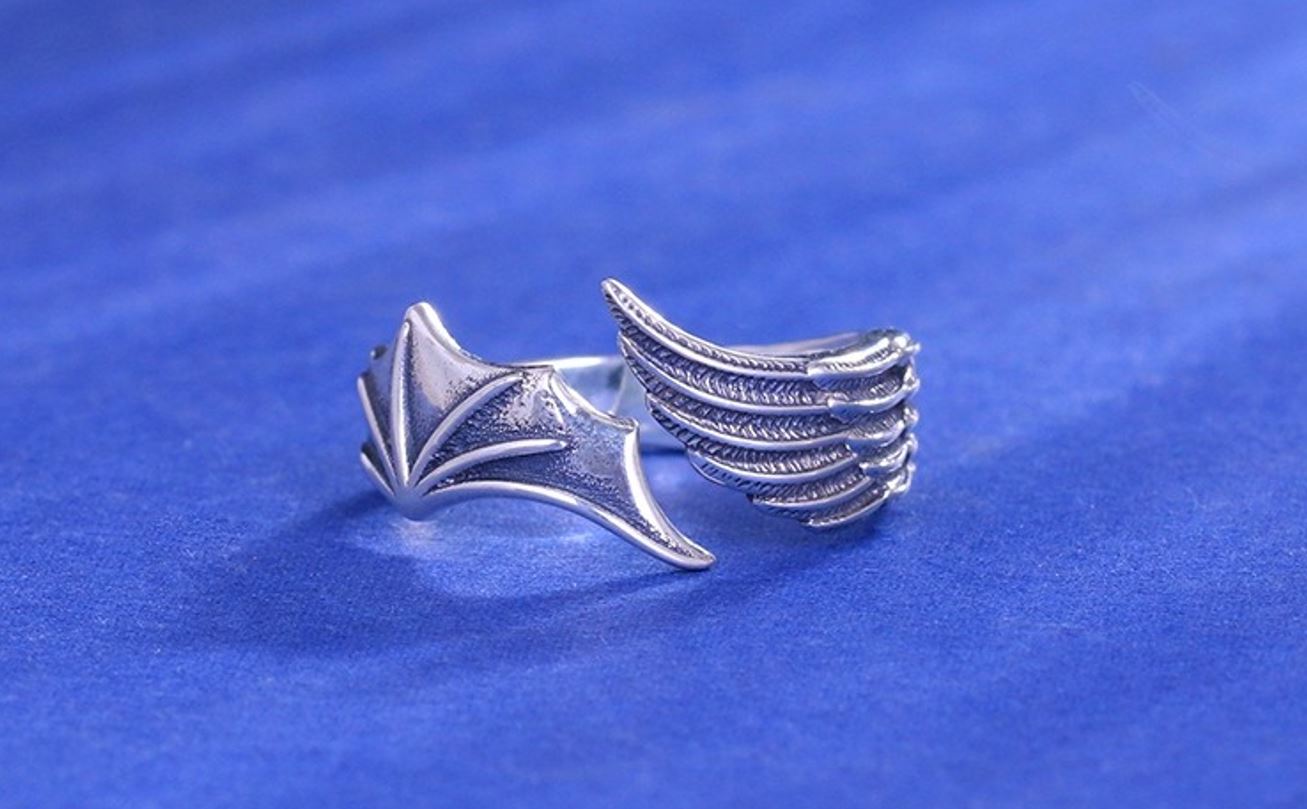 Sterling Silver Retro Personality Open Wings Ring