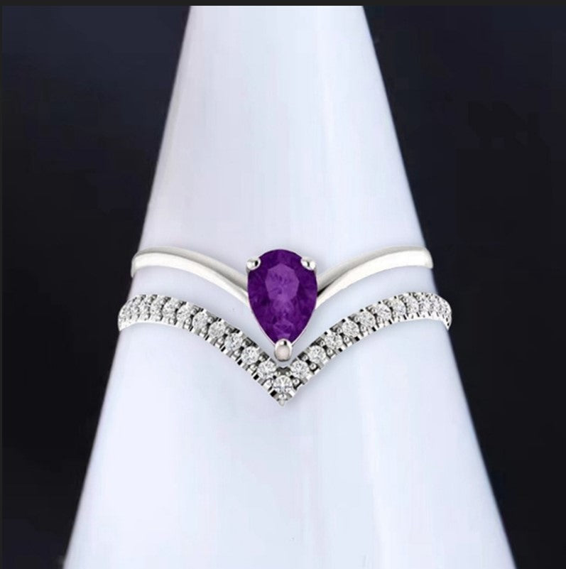 Sterling Silver Pear Shaped Purple Amethyst Ring