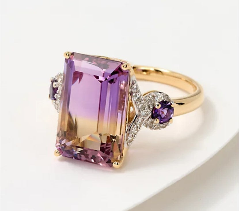 Purple Ametrine Gradient Emerald Cut Rose Gold Ring