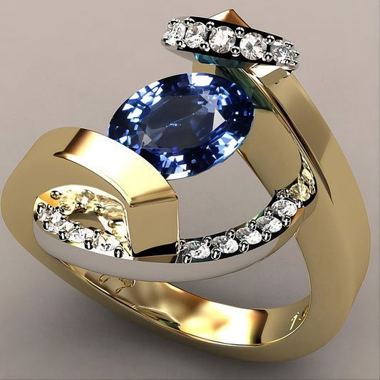 Elegant Blue & White Topaz Two-Tone Ring