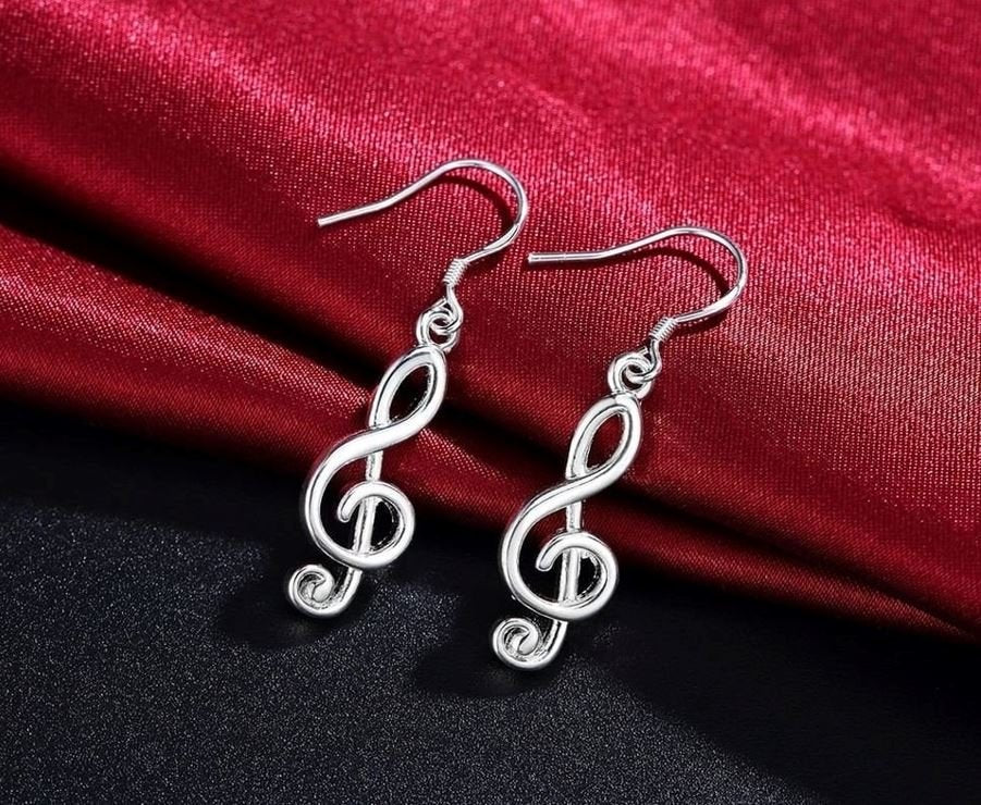 925 Sterling Silver Music Note Swirl Earrings
