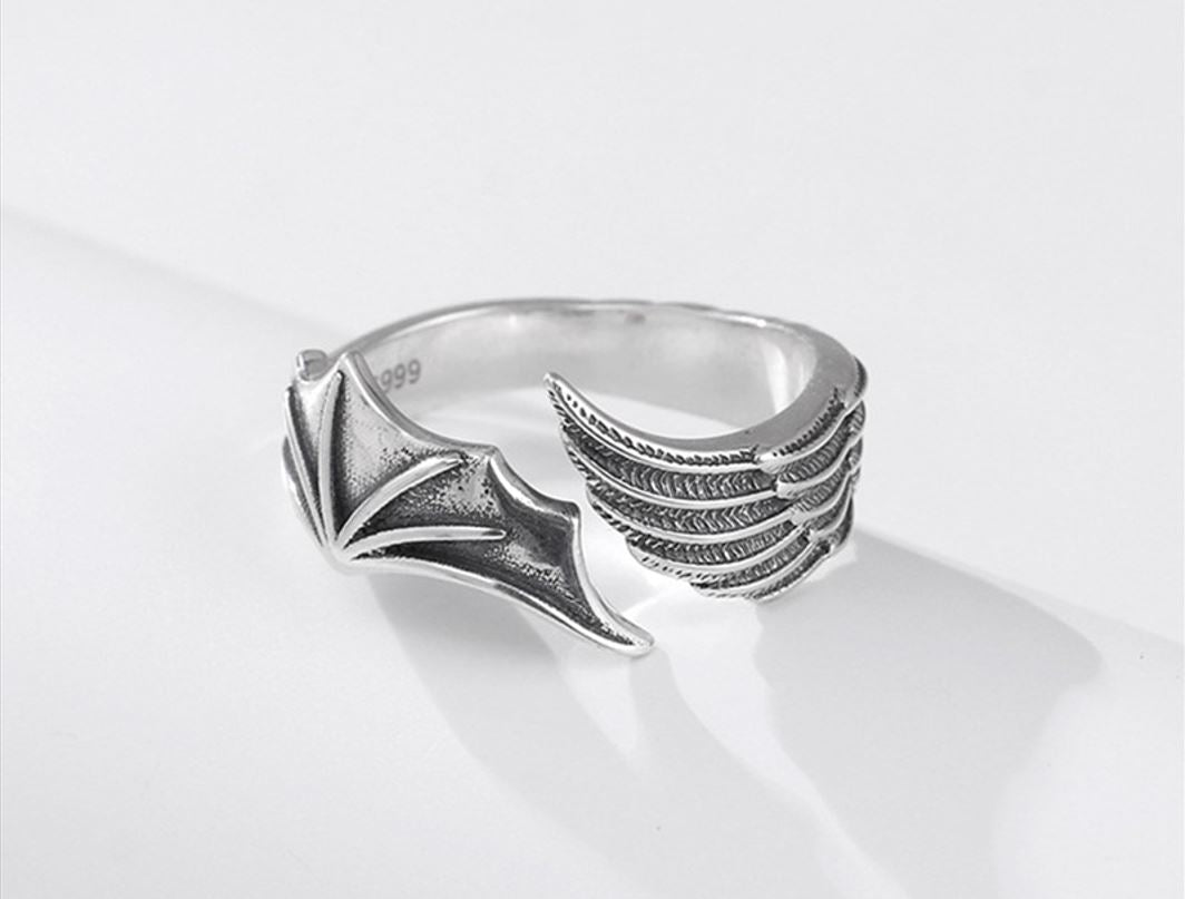 Sterling Silver Retro Personality Open Wings Ring