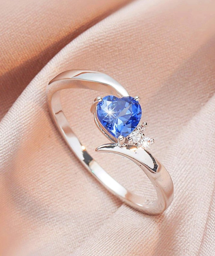 925 Sterling Silver Blue Tanzanite Heart Shaped Ring