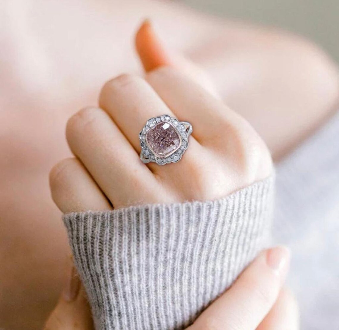 925 Sterling Silver Filled Natural Pink Gemstone Ring