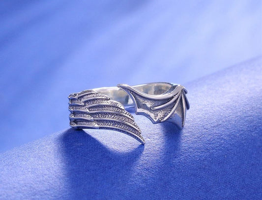 Sterling Silver Retro Personality Open Wings Ring