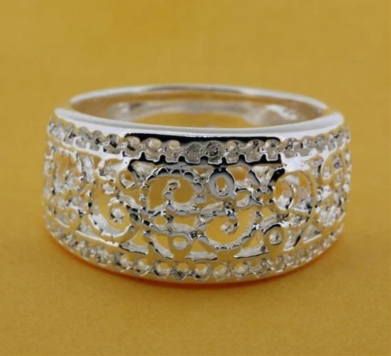 925 Sterling Silver Retro Hollow Ring