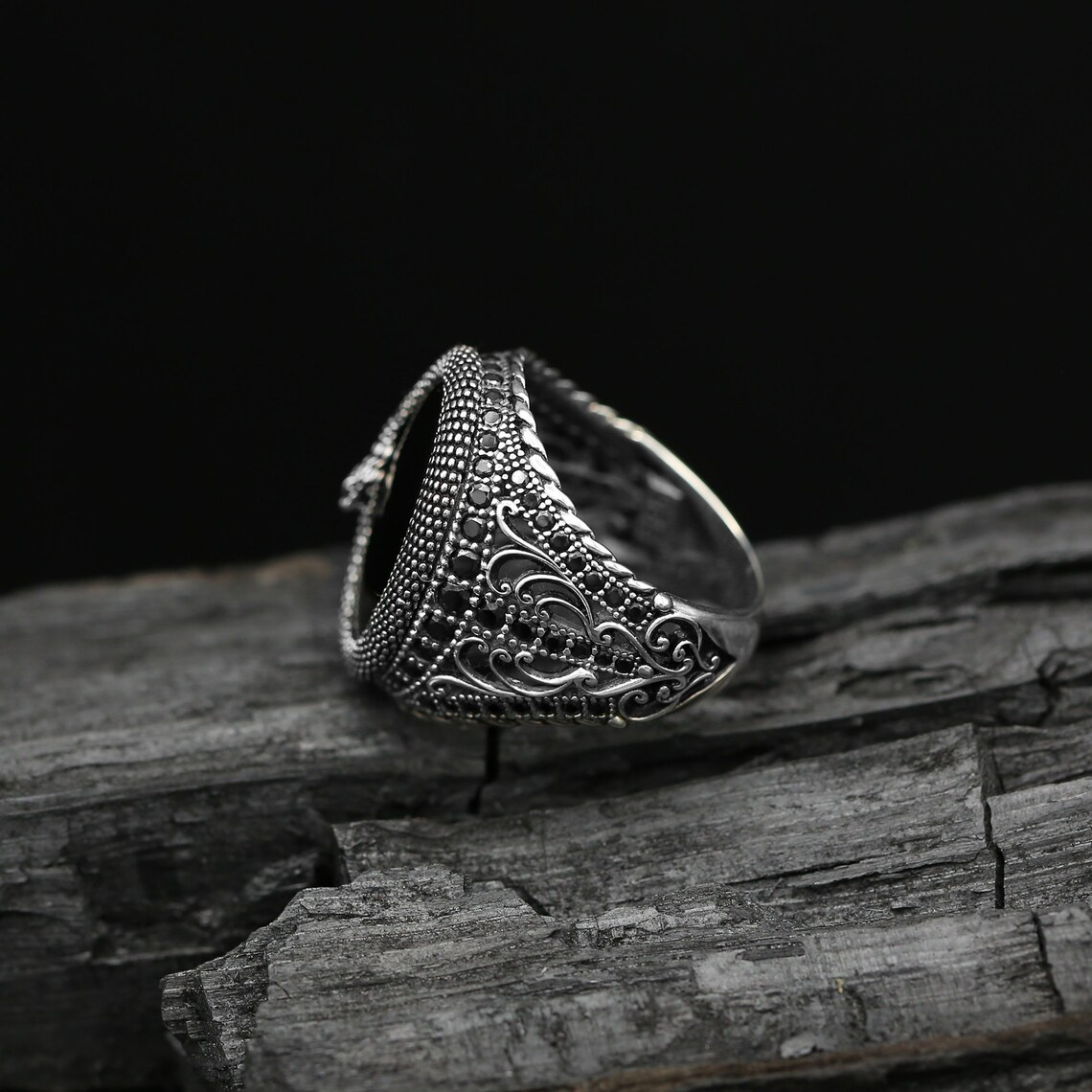 Men's Ouroboros 925 Sterling Silver Black Onyx Snake Ring