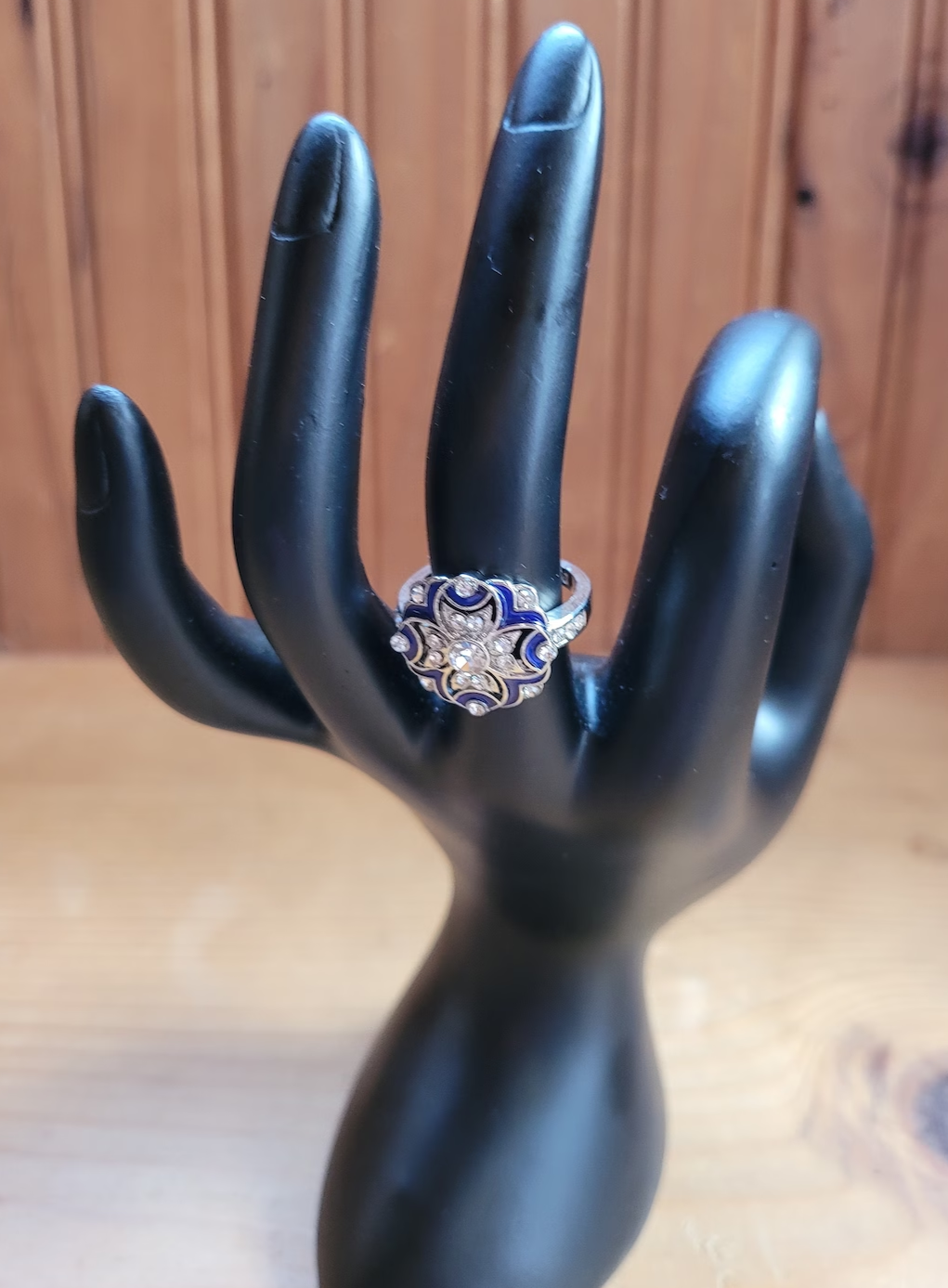 Vintage Blue Faux Sapphire 925 Silver Art Deco Ring