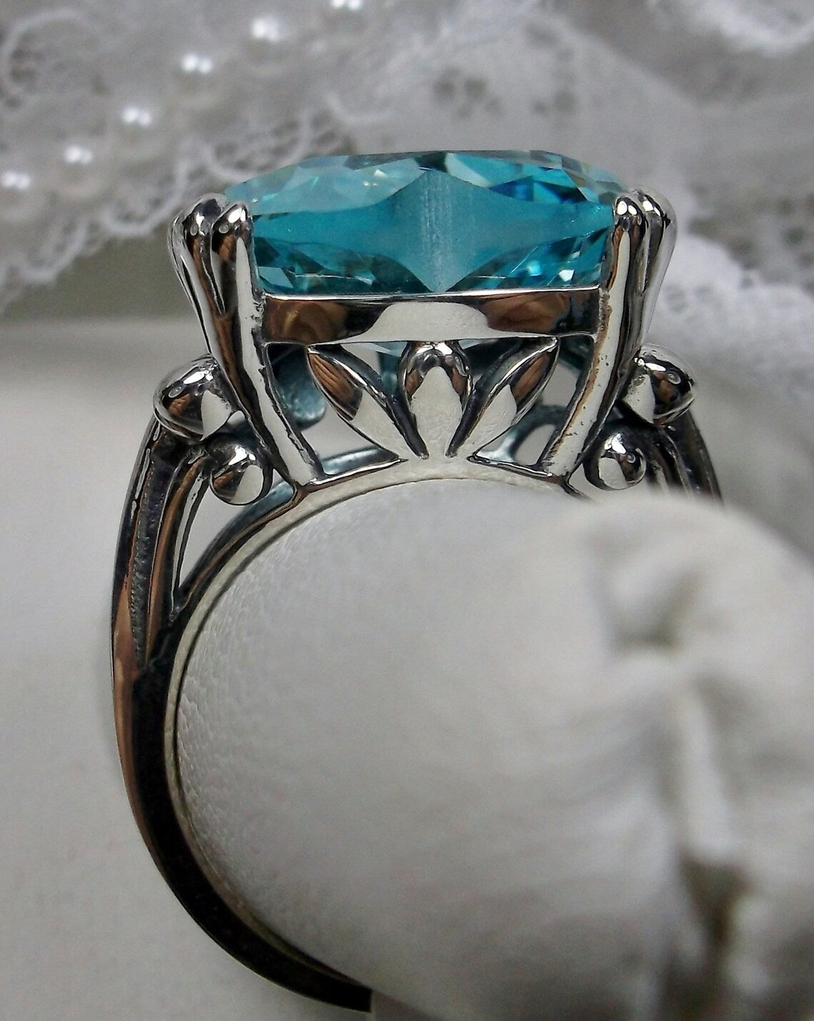 12mm Blue Aquamarine Silver Tone Heart Shaped Ring