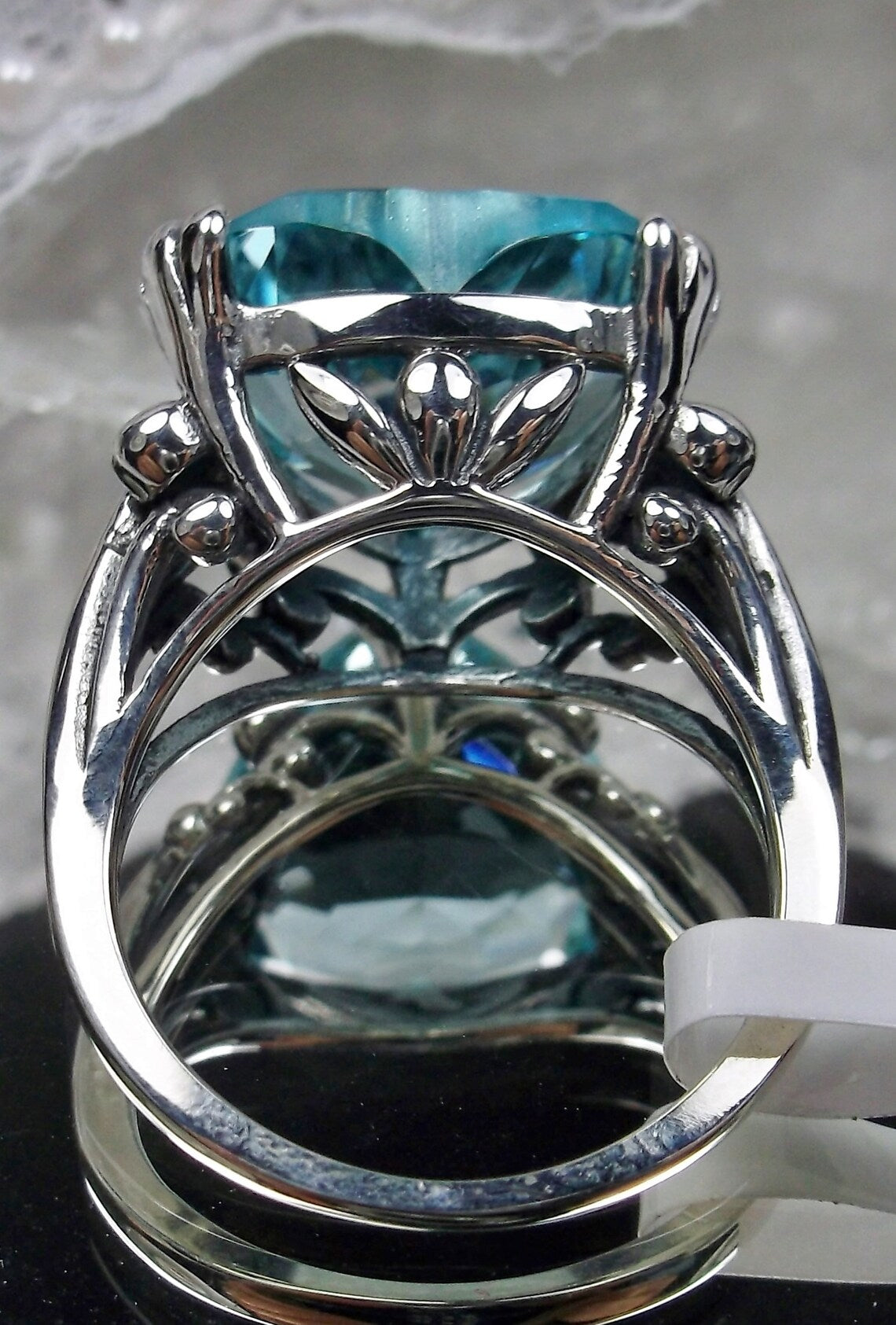 12mm Blue Aquamarine Silver Tone Heart Shaped Ring