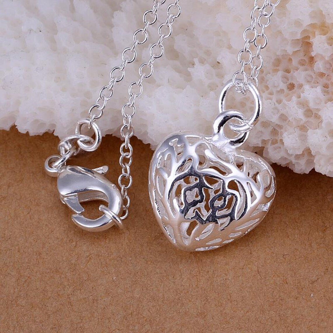 Sterling Silver Hollow Heart Pendant Necklace & 18" Chain