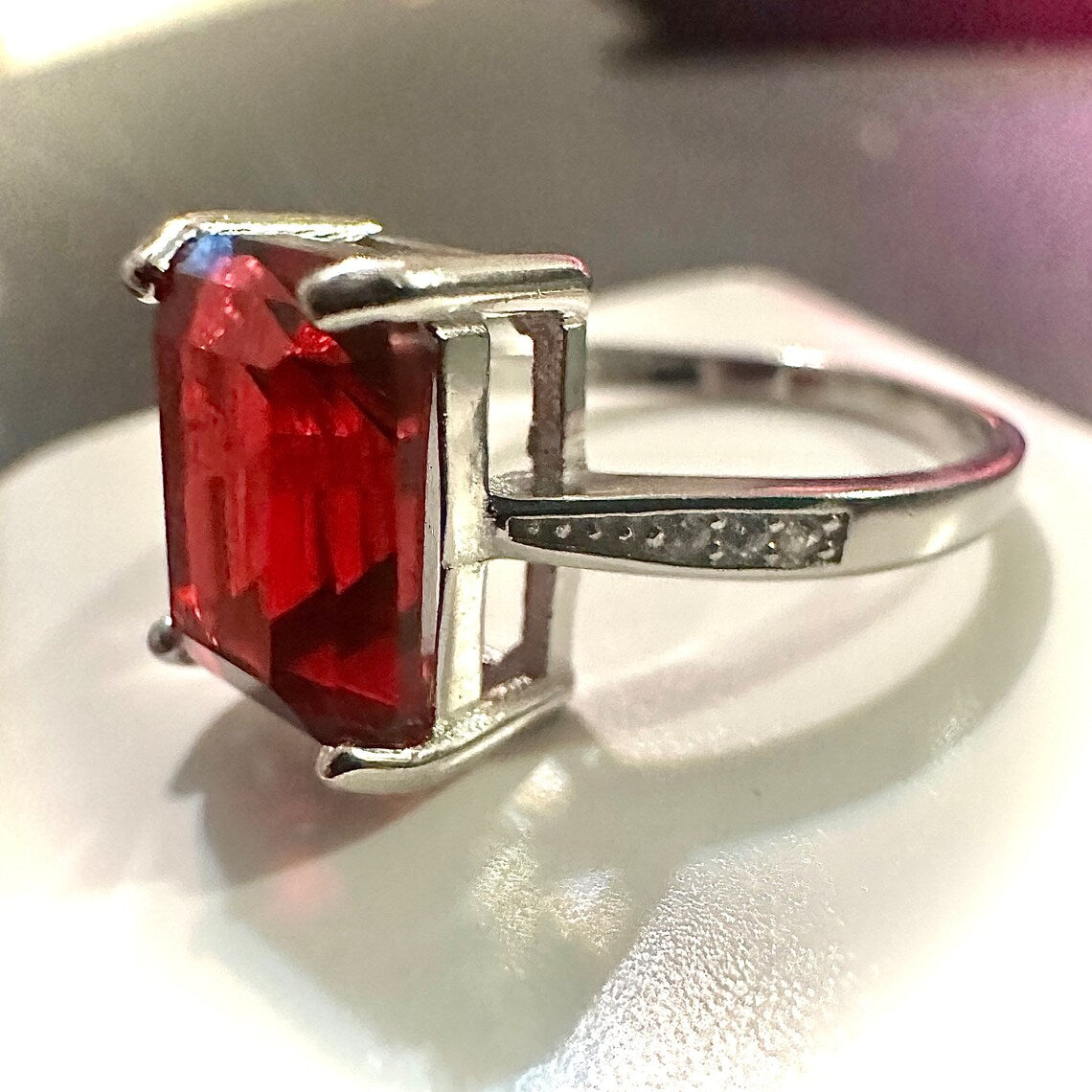 4.00 CTTW Ruby Red Gemstone Big Silver Ring