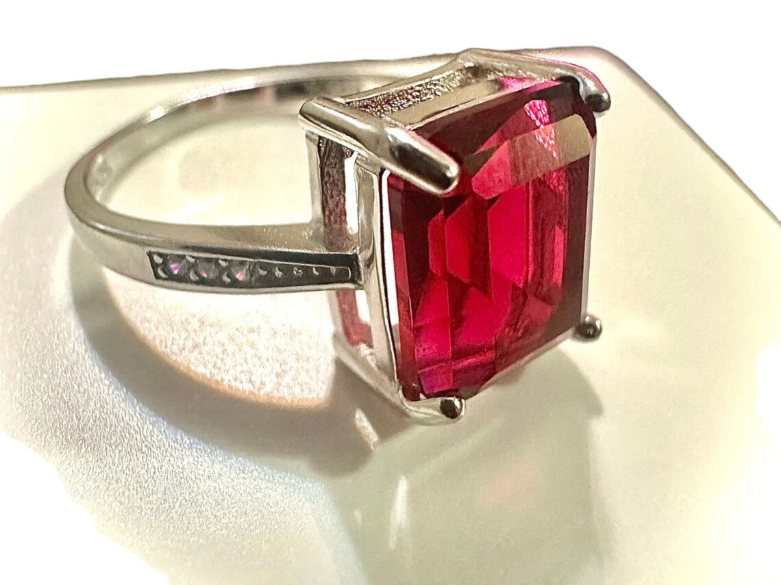 4.00 CTTW Ruby Red Gemstone Big Silver Ring