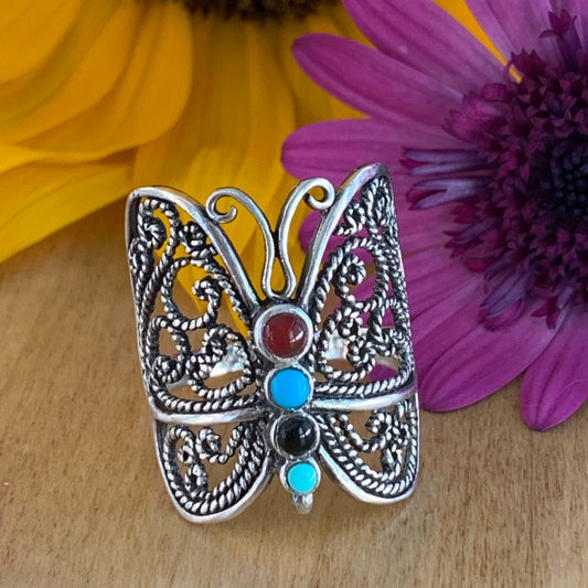 Filigree Butterfly Rope Wings Retro Hollow Silver Ring