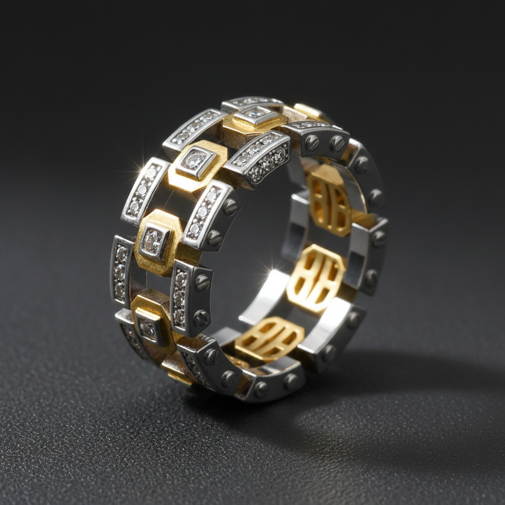 Men's Mechanical Hollow Two Tone Technology Ring