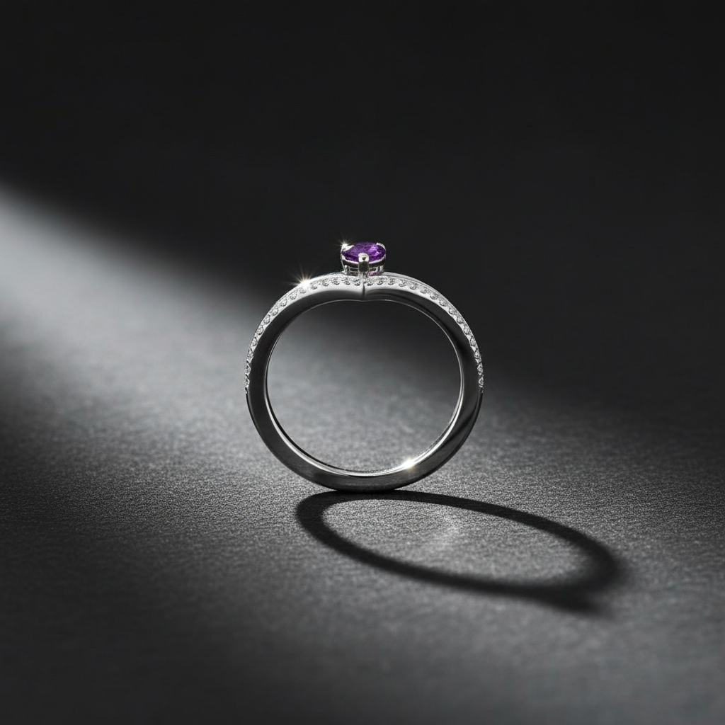 Sterling Silver Pear Shaped Purple Amethyst Ring