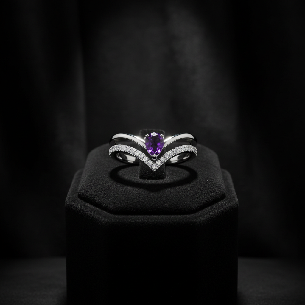 Sterling Silver Pear Shaped Purple Amethyst Ring