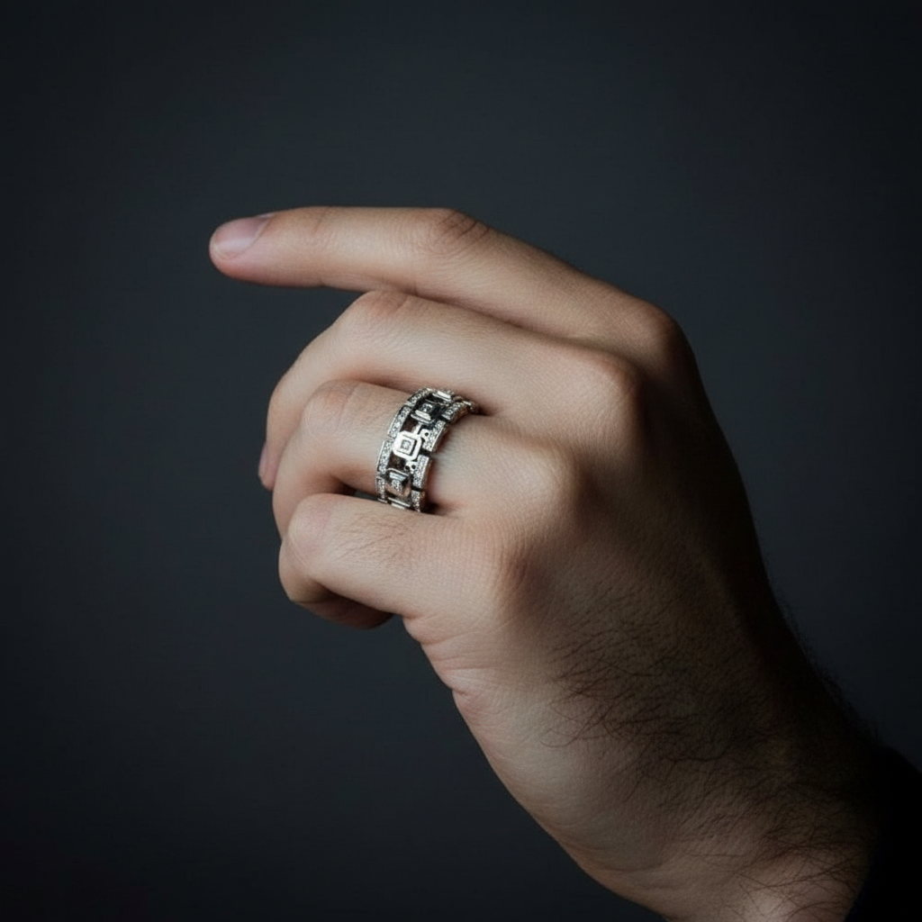 Men's Mechanical Hollow Two Tone Technology Ring