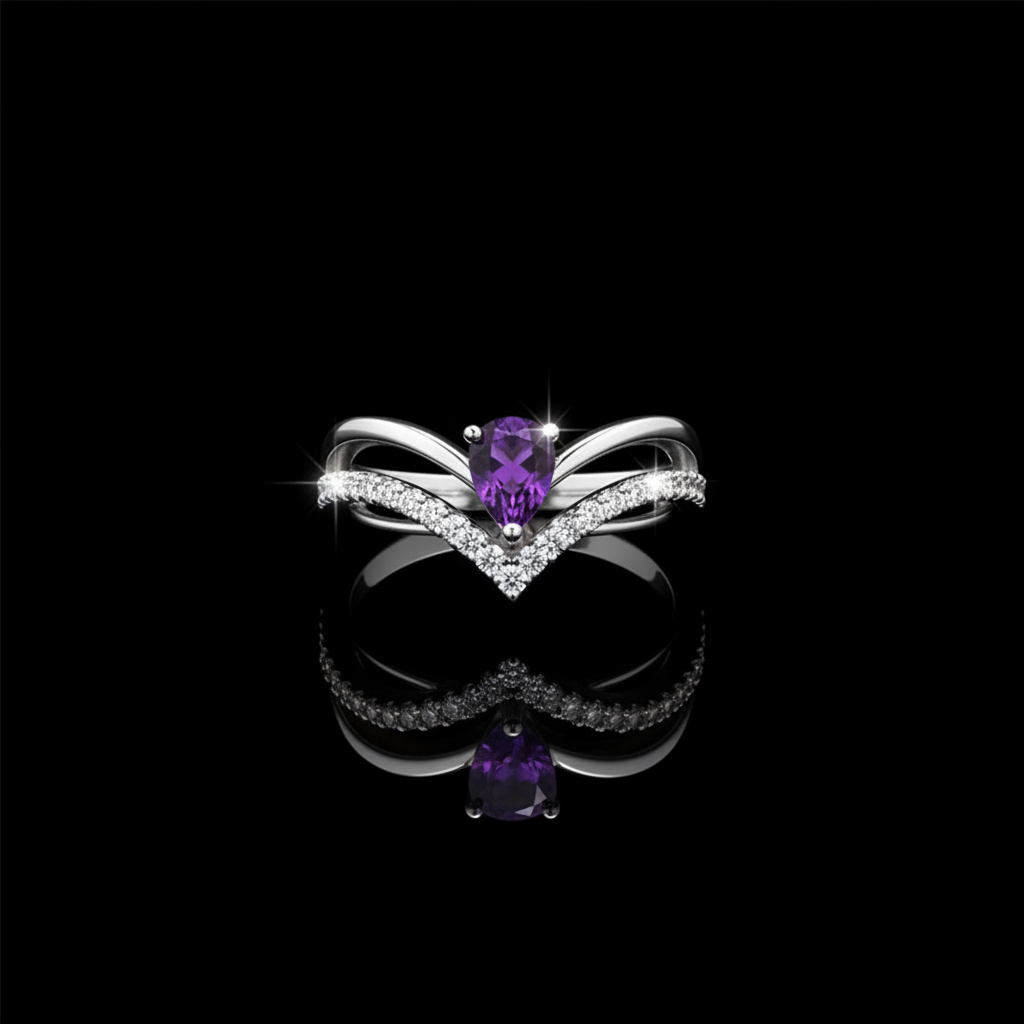 Sterling Silver Pear Shaped Purple Amethyst Ring