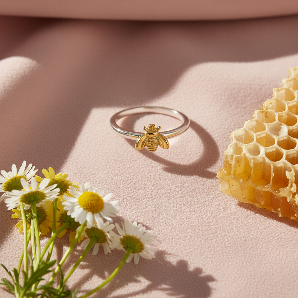 925 Sterling Silver Tiny Yellow Honey Bee Ring