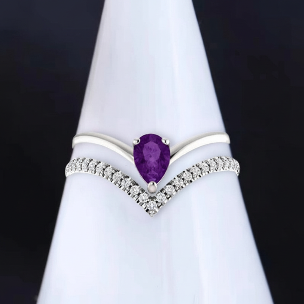 Sterling Silver Pear Shaped Purple Amethyst Ring